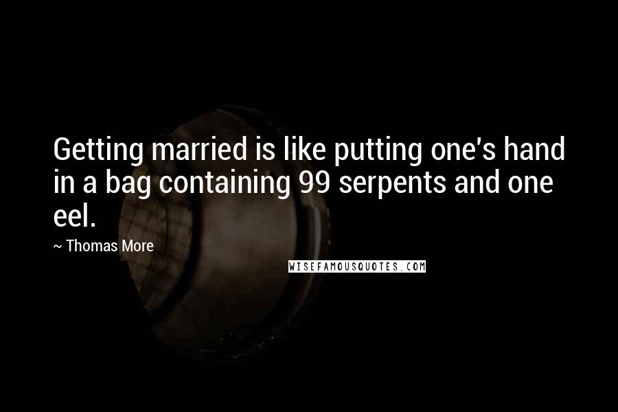 Thomas More Quotes: Getting married is like putting one's hand in a bag containing 99 serpents and one eel.