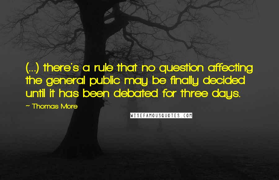 Thomas More Quotes: (...) there's a rule that no question affecting the general public may be finally decided until it has been debated for three days.