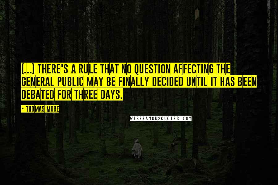Thomas More Quotes: (...) there's a rule that no question affecting the general public may be finally decided until it has been debated for three days.