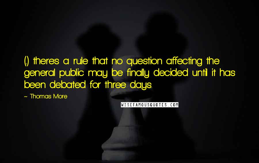 Thomas More Quotes: (...) there's a rule that no question affecting the general public may be finally decided until it has been debated for three days.