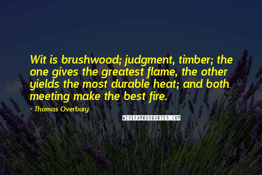 Thomas Overbury Quotes: Wit is brushwood; judgment, timber; the one gives the greatest flame, the other yields the most durable heat; and both meeting make the best fire.