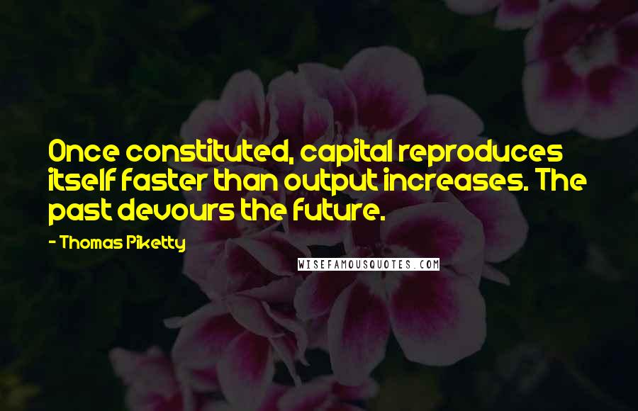 Thomas Piketty Quotes: Once constituted, capital reproduces itself faster than output increases. The past devours the future.