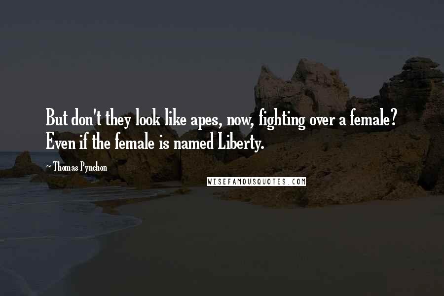 Thomas Pynchon Quotes: But don't they look like apes, now, fighting over a female? Even if the female is named Liberty.