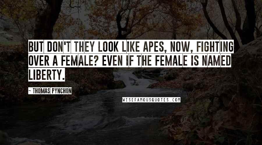 Thomas Pynchon Quotes: But don't they look like apes, now, fighting over a female? Even if the female is named Liberty.