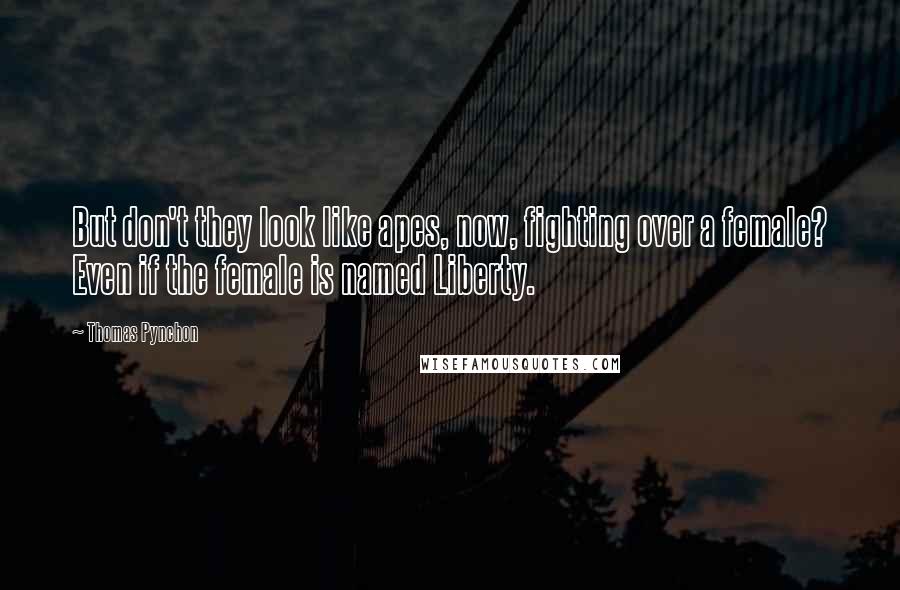 Thomas Pynchon Quotes: But don't they look like apes, now, fighting over a female? Even if the female is named Liberty.