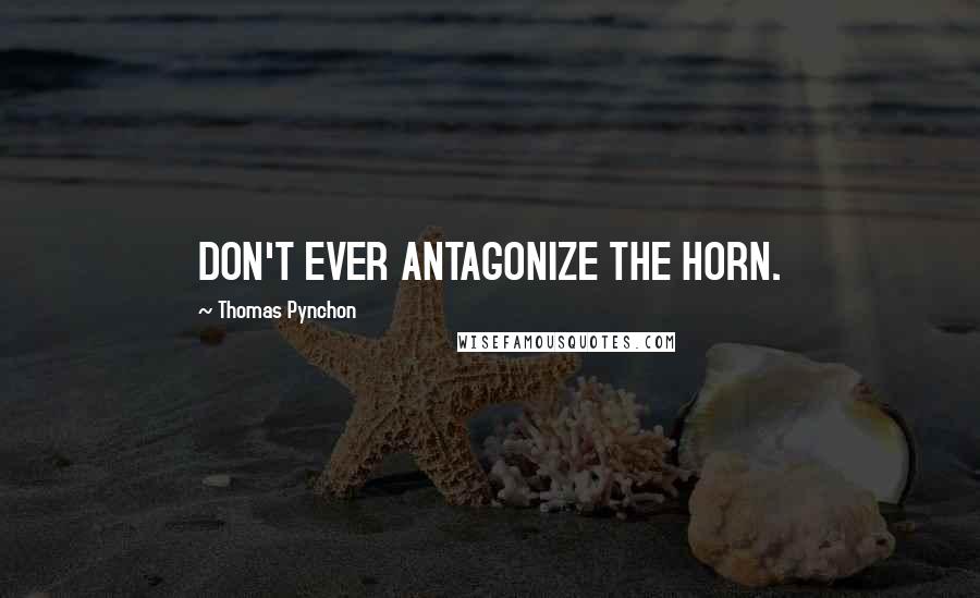 Thomas Pynchon Quotes: DON'T EVER ANTAGONIZE THE HORN.