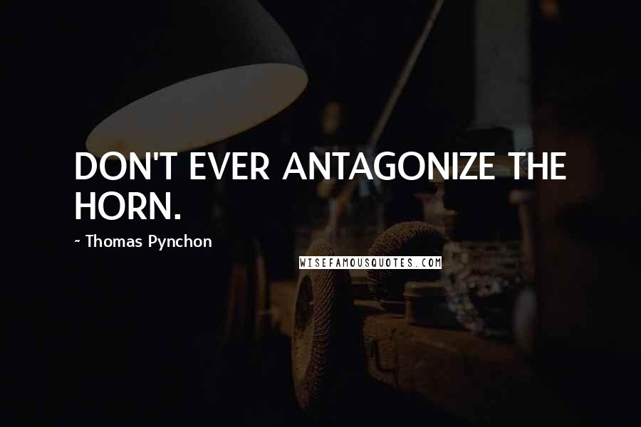 Thomas Pynchon Quotes: DON'T EVER ANTAGONIZE THE HORN.