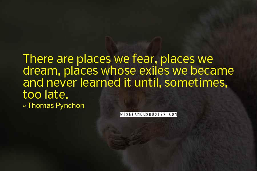 Thomas Pynchon Quotes: There are places we fear, places we dream, places whose exiles we became and never learned it until, sometimes, too late.