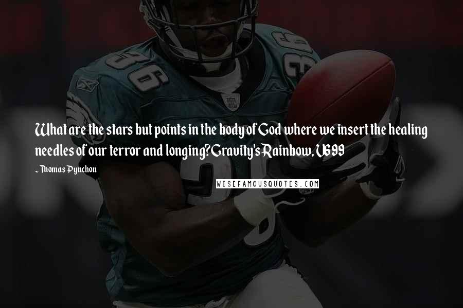 Thomas Pynchon Quotes: What are the stars but points in the body of God where we insert the healing needles of our terror and longing?Gravity's Rainbow, V699
