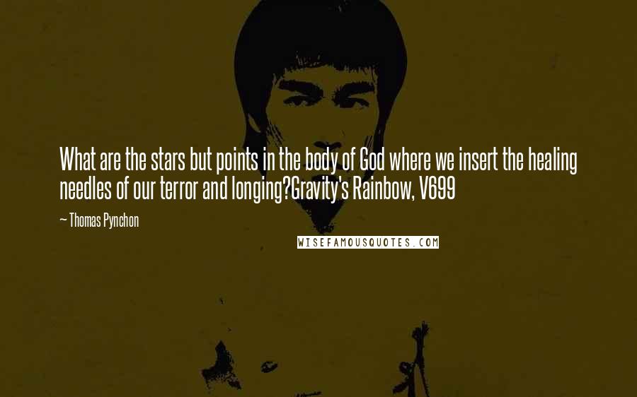 Thomas Pynchon Quotes: What are the stars but points in the body of God where we insert the healing needles of our terror and longing?Gravity's Rainbow, V699