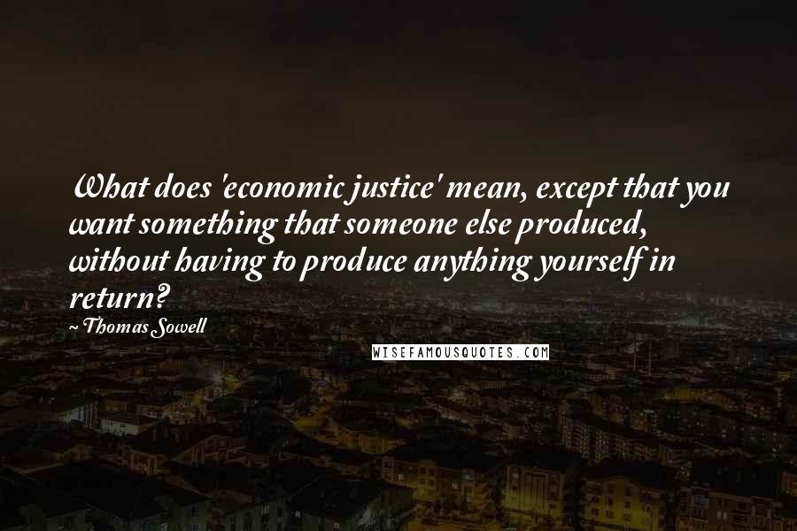 Thomas Sowell Quotes: What does 'economic justice' mean, except that you want something that someone else produced, without having to produce anything yourself in return?