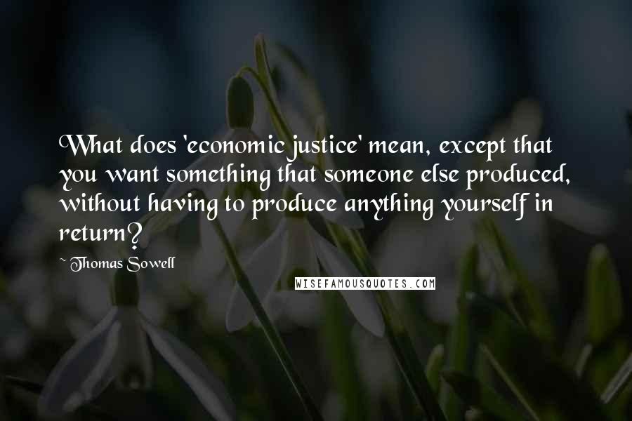 Thomas Sowell Quotes: What does 'economic justice' mean, except that you want something that someone else produced, without having to produce anything yourself in return?