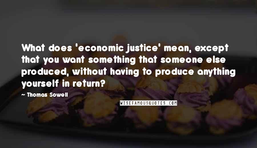 Thomas Sowell Quotes: What does 'economic justice' mean, except that you want something that someone else produced, without having to produce anything yourself in return?