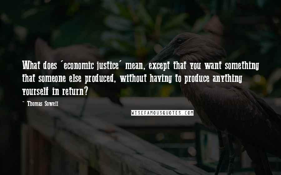 Thomas Sowell Quotes: What does 'economic justice' mean, except that you want something that someone else produced, without having to produce anything yourself in return?