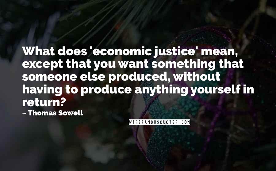 Thomas Sowell Quotes: What does 'economic justice' mean, except that you want something that someone else produced, without having to produce anything yourself in return?