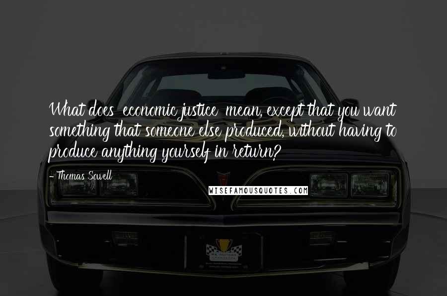 Thomas Sowell Quotes: What does 'economic justice' mean, except that you want something that someone else produced, without having to produce anything yourself in return?