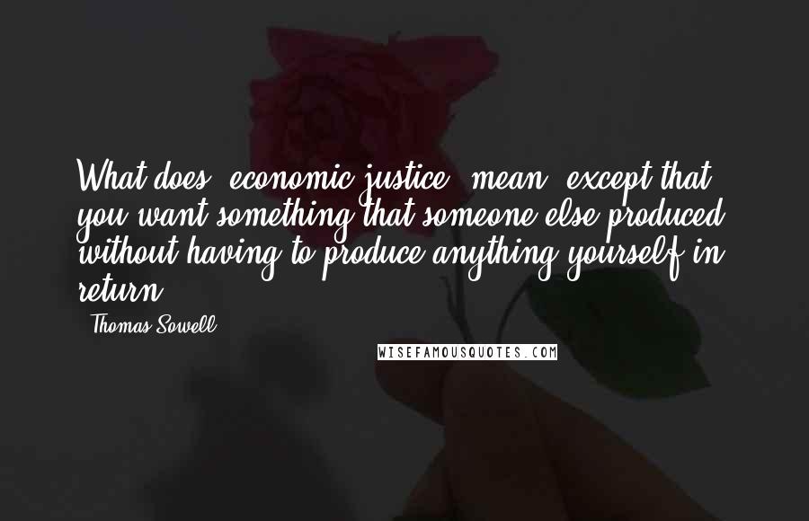 Thomas Sowell Quotes: What does 'economic justice' mean, except that you want something that someone else produced, without having to produce anything yourself in return?