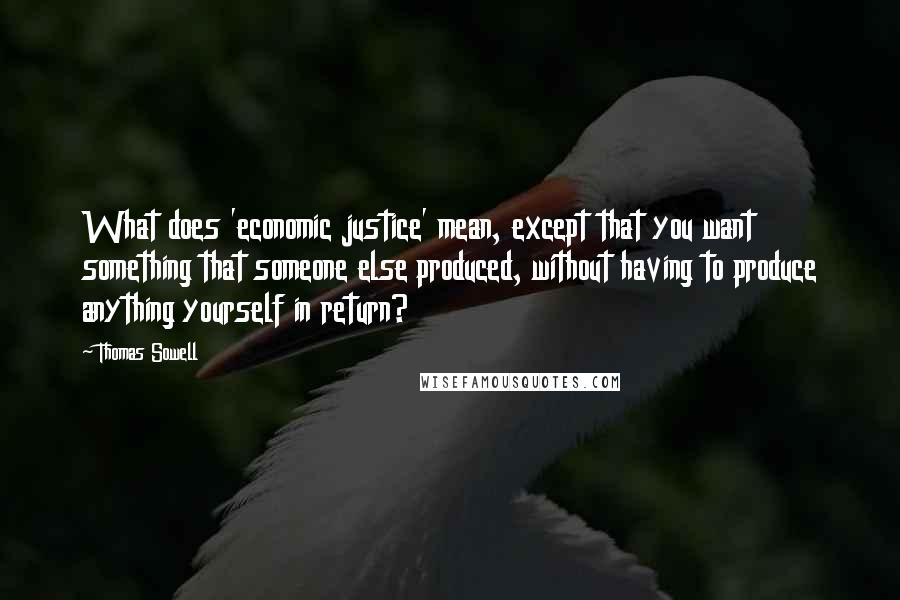 Thomas Sowell Quotes: What does 'economic justice' mean, except that you want something that someone else produced, without having to produce anything yourself in return?