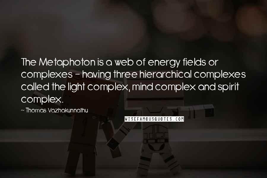 Thomas Vazhakunnathu Quotes: The Metaphoton is a web of energy fields or complexes - having three hierarchical complexes called the light complex, mind complex and spirit complex.