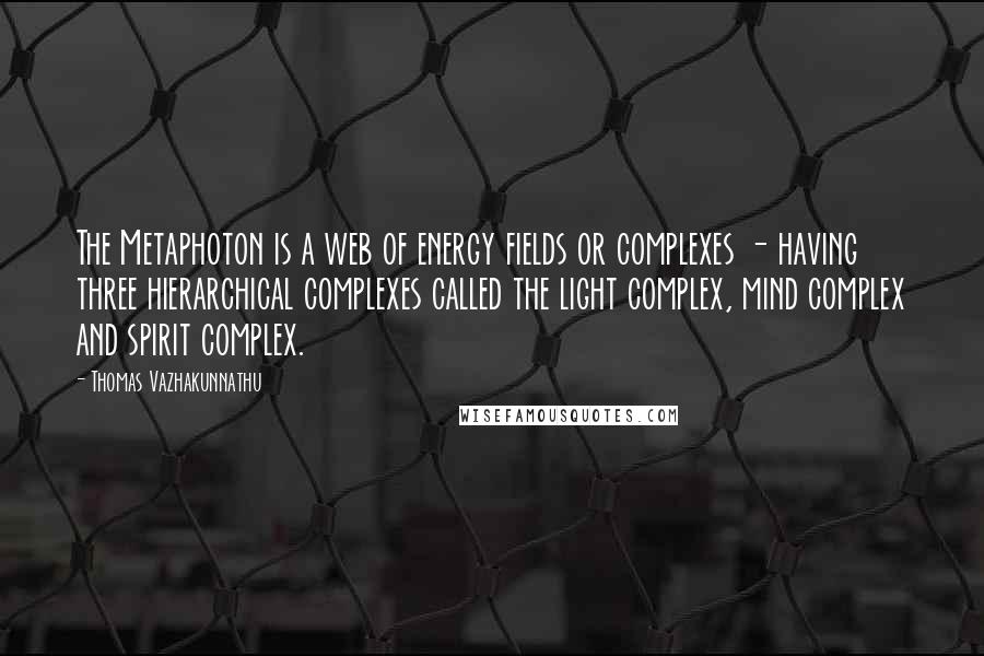 Thomas Vazhakunnathu Quotes: The Metaphoton is a web of energy fields or complexes - having three hierarchical complexes called the light complex, mind complex and spirit complex.