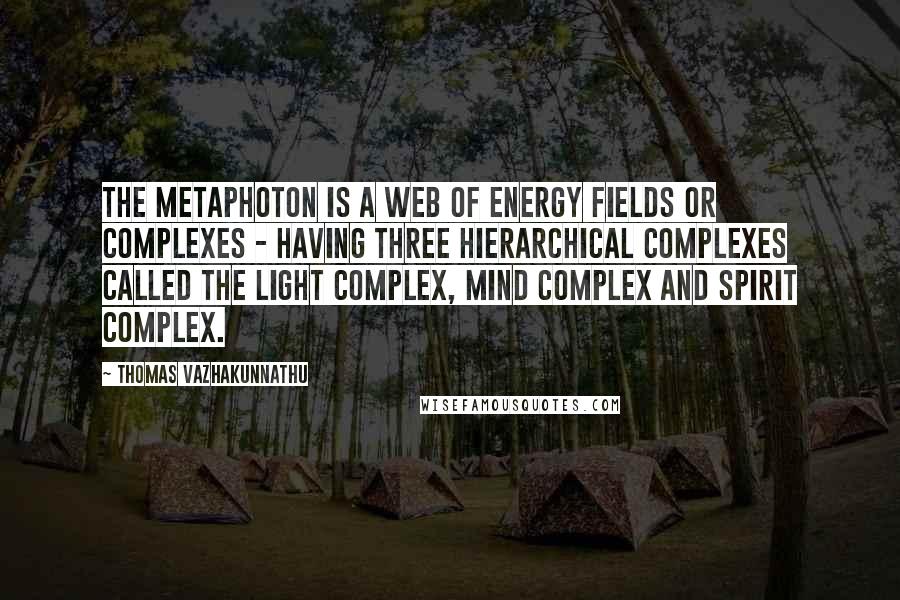 Thomas Vazhakunnathu Quotes: The Metaphoton is a web of energy fields or complexes - having three hierarchical complexes called the light complex, mind complex and spirit complex.