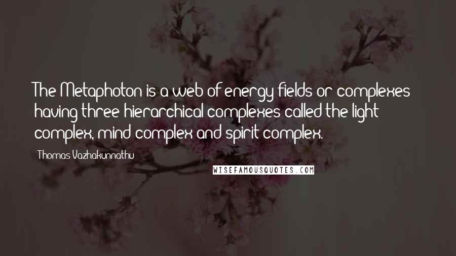 Thomas Vazhakunnathu Quotes: The Metaphoton is a web of energy fields or complexes - having three hierarchical complexes called the light complex, mind complex and spirit complex.