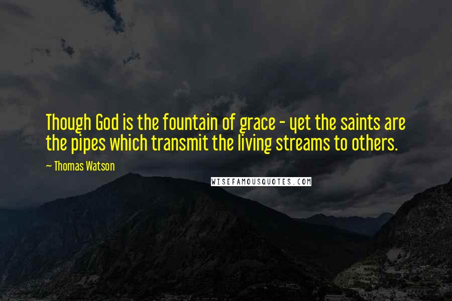 Thomas Watson Quotes: Though God is the fountain of grace - yet the saints are the pipes which transmit the living streams to others.