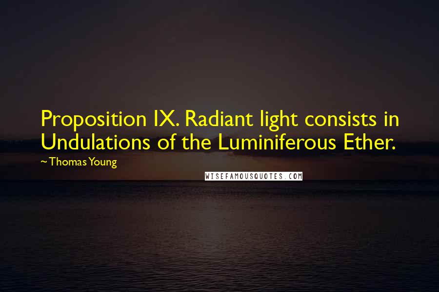 Thomas Young Quotes: Proposition IX. Radiant light consists in Undulations of the Luminiferous Ether.