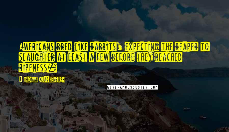 Thomm Quackenbush Quotes: Americans bred like rabbits, expecting the reaper to slaughter at least a few before they reached ripeness.