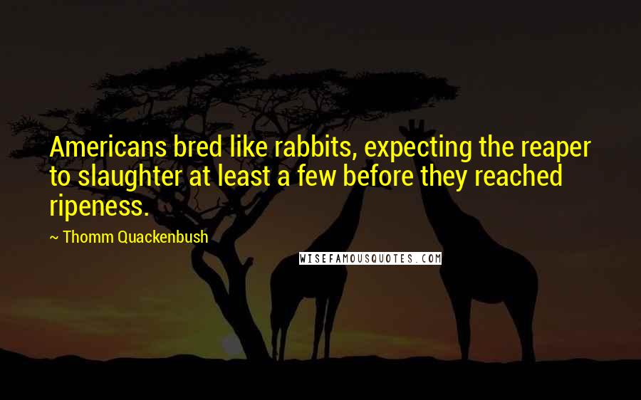 Thomm Quackenbush Quotes: Americans bred like rabbits, expecting the reaper to slaughter at least a few before they reached ripeness.
