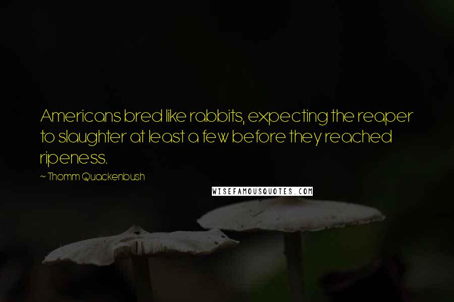 Thomm Quackenbush Quotes: Americans bred like rabbits, expecting the reaper to slaughter at least a few before they reached ripeness.