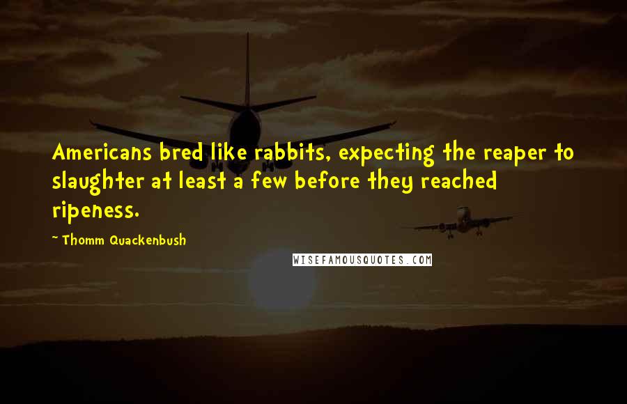 Thomm Quackenbush Quotes: Americans bred like rabbits, expecting the reaper to slaughter at least a few before they reached ripeness.