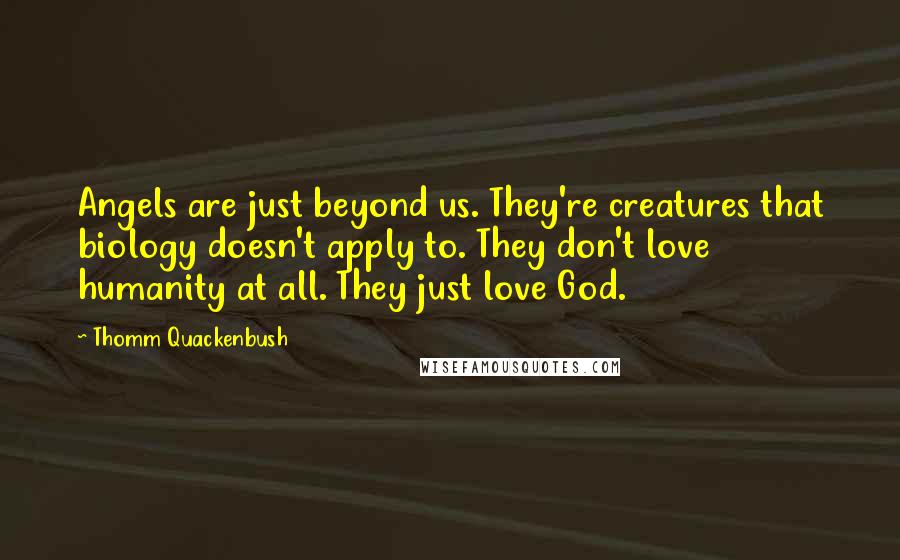Thomm Quackenbush Quotes: Angels are just beyond us. They're creatures that biology doesn't apply to. They don't love humanity at all. They just love God.