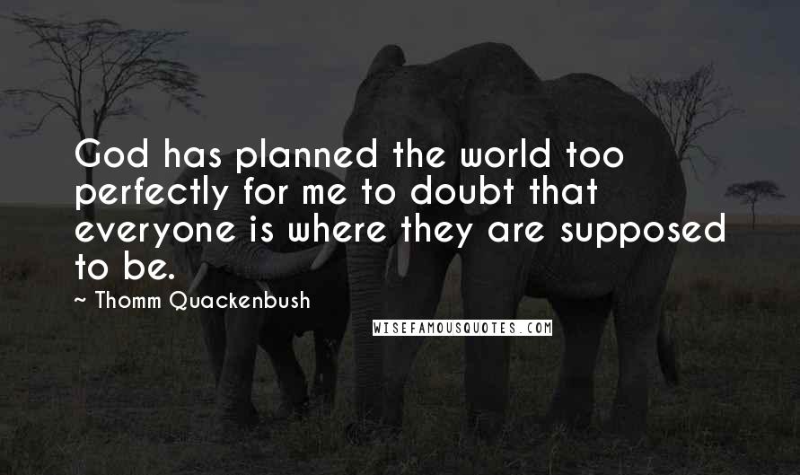 Thomm Quackenbush Quotes: God has planned the world too perfectly for me to doubt that everyone is where they are supposed to be.