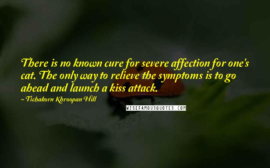 Tichakorn Khroopan Hill Quotes: There is no known cure for severe affection for one's cat. The only way to relieve the symptoms is to go ahead and launch a kiss attack.