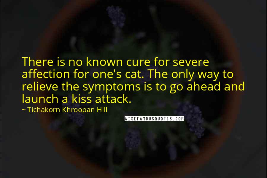 Tichakorn Khroopan Hill Quotes: There is no known cure for severe affection for one's cat. The only way to relieve the symptoms is to go ahead and launch a kiss attack.