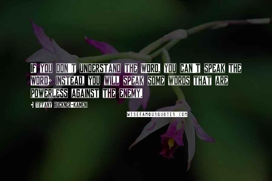 Tiffany Buckner-Kameni Quotes: If you don't understand the WORD, you can't speak the WORD; instead, you will speak some words that are powerless against the enemy.