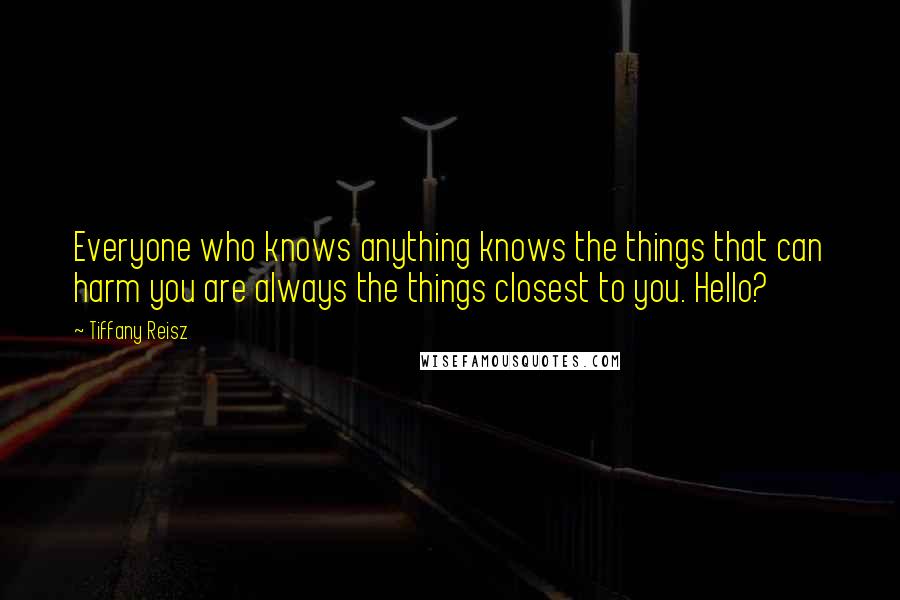 Tiffany Reisz Quotes: Everyone who knows anything knows the things that can harm you are always the things closest to you. Hello?