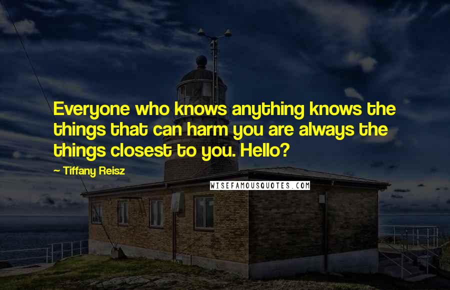 Tiffany Reisz Quotes: Everyone who knows anything knows the things that can harm you are always the things closest to you. Hello?