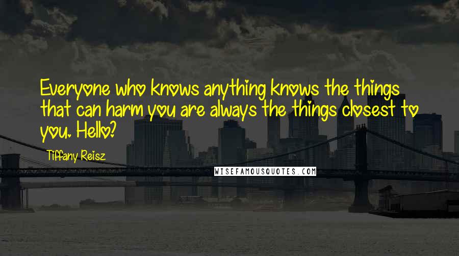 Tiffany Reisz Quotes: Everyone who knows anything knows the things that can harm you are always the things closest to you. Hello?