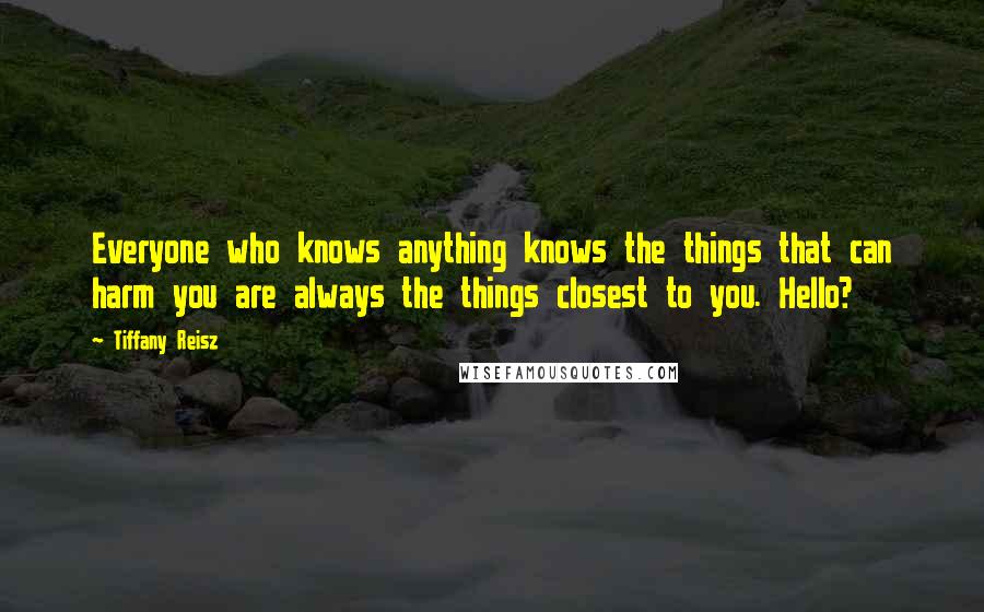 Tiffany Reisz Quotes: Everyone who knows anything knows the things that can harm you are always the things closest to you. Hello?