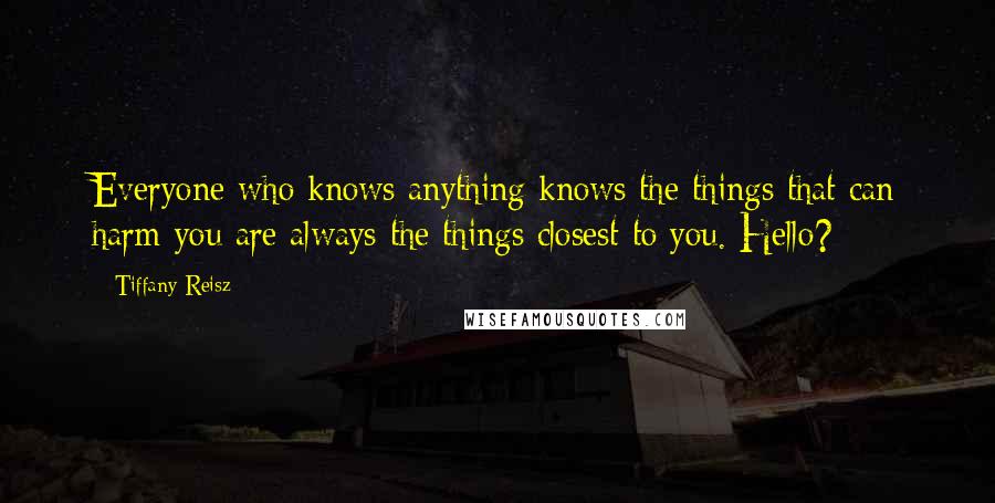 Tiffany Reisz Quotes: Everyone who knows anything knows the things that can harm you are always the things closest to you. Hello?