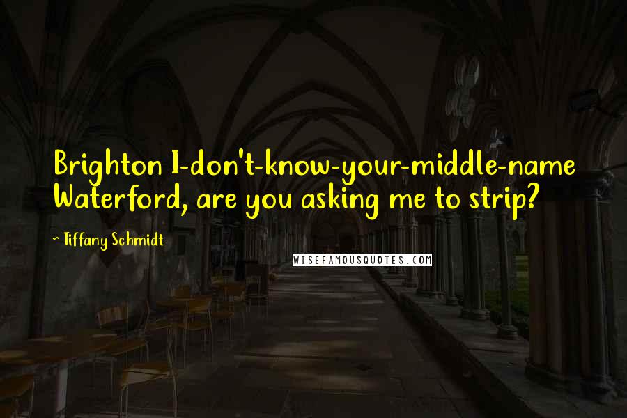 Tiffany Schmidt Quotes: Brighton I-don't-know-your-middle-name Waterford, are you asking me to strip?