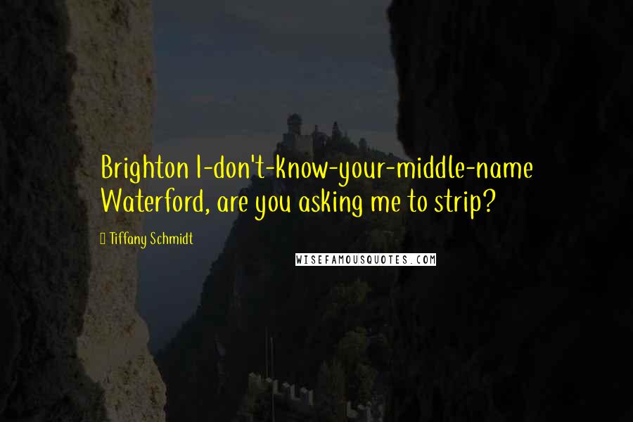 Tiffany Schmidt Quotes: Brighton I-don't-know-your-middle-name Waterford, are you asking me to strip?