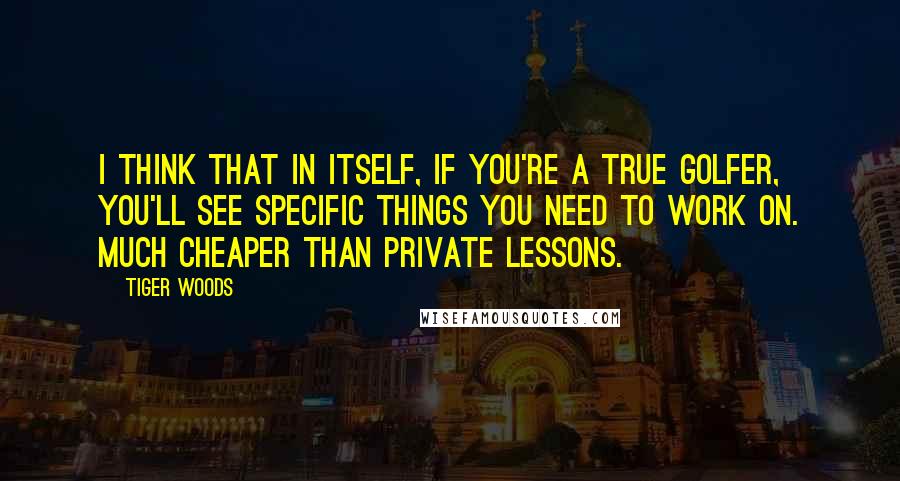 Tiger Woods Quotes: I think that in itself, if you're a true golfer, you'll see specific things you need to work on. Much cheaper than private lessons.