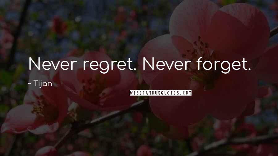 Tijan Quotes: Never regret. Never forget.