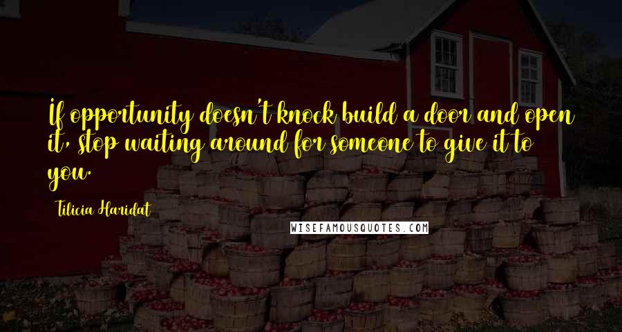 Tilicia Haridat Quotes: If opportunity doesn't knock build a door and open it, stop waiting around for someone to give it to you.
