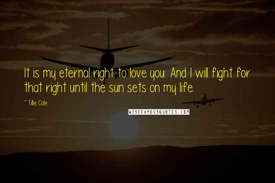 Tillie Cole Quotes: It is my eternal right to love you. And I will fight for that right until the sun sets on my life.