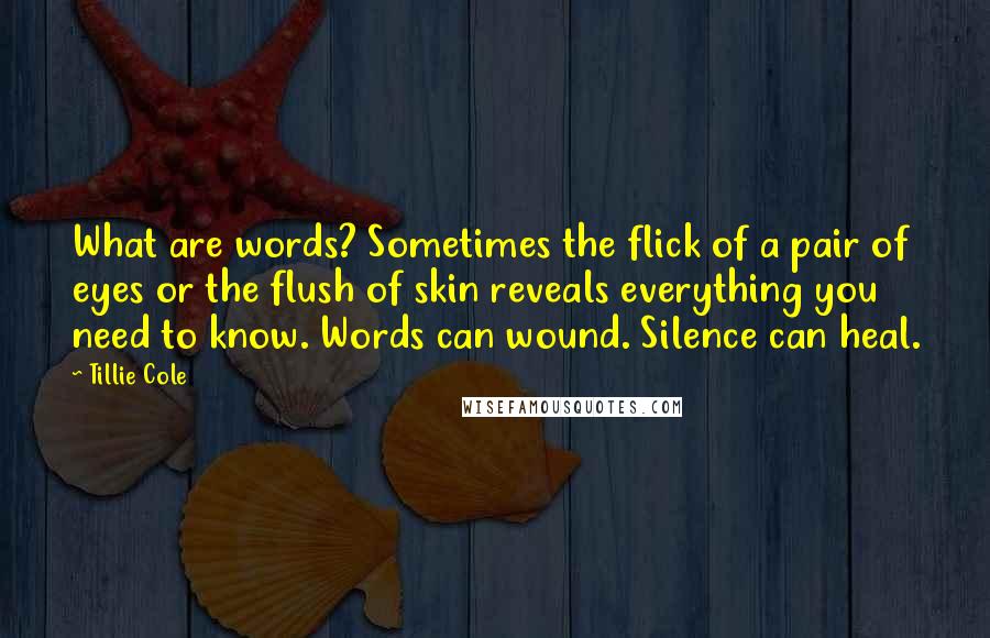 Tillie Cole Quotes: What are words? Sometimes the flick of a pair of eyes or the flush of skin reveals everything you need to know. Words can wound. Silence can heal.
