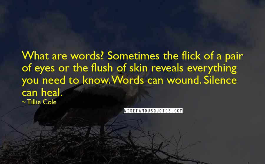 Tillie Cole Quotes: What are words? Sometimes the flick of a pair of eyes or the flush of skin reveals everything you need to know. Words can wound. Silence can heal.